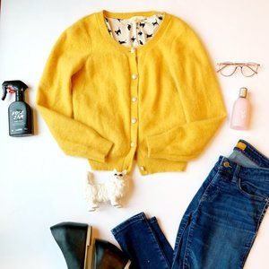 HTF! Anthropologie  Mustard Cardigan w/ Cat lining